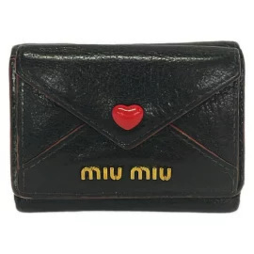 Miu Miu Madras Love Tri fold Wallet Black Leather